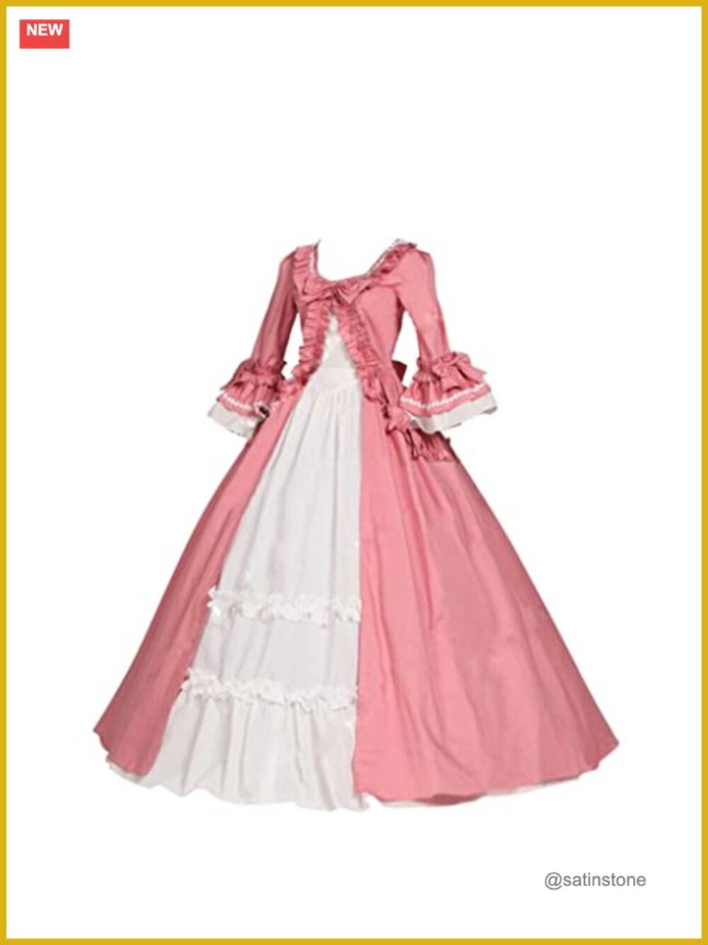 Victorian Rococo Maiden Costume Dress Lace Trim Round Neck Retro